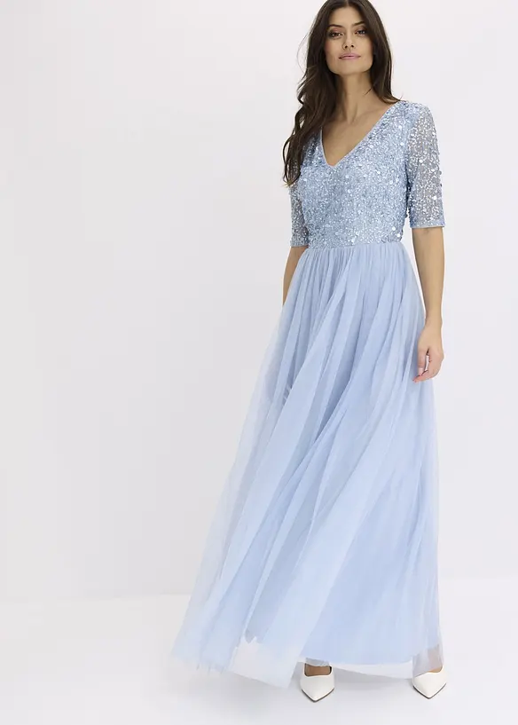 Abito da sera in tulle delicato con ricamo e paillettes, bonprix