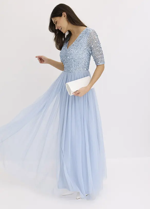 Abito da sera in tulle delicato con ricamo e paillettes, bonprix