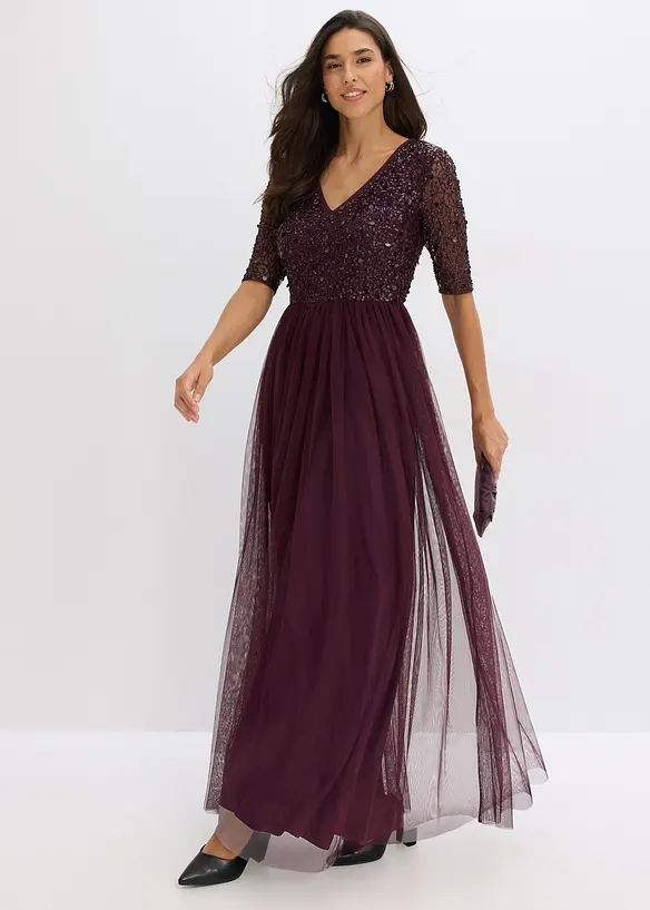 Abito da sera in tulle delicato con ricamo e paillettes, bonprix