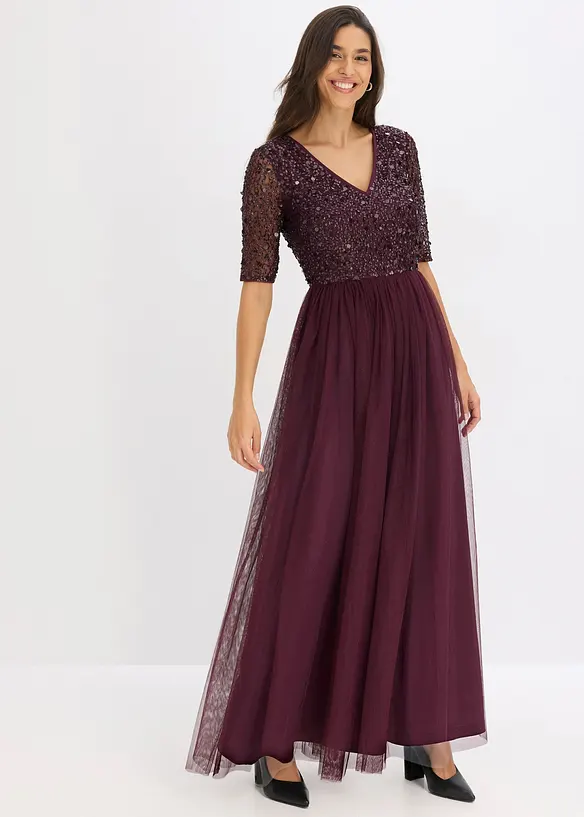 Abito da sera in tulle delicato con ricamo e paillettes, bonprix