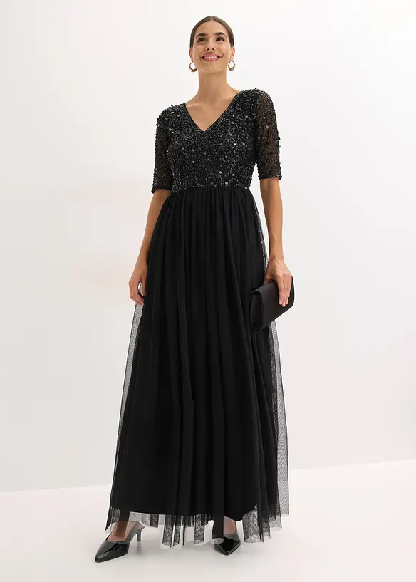 Abito da sera in tulle delicato con ricamo e paillettes, bonprix