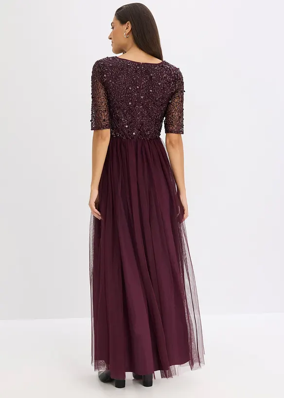 Abito da sera in tulle delicato con ricamo e paillettes, bonprix
