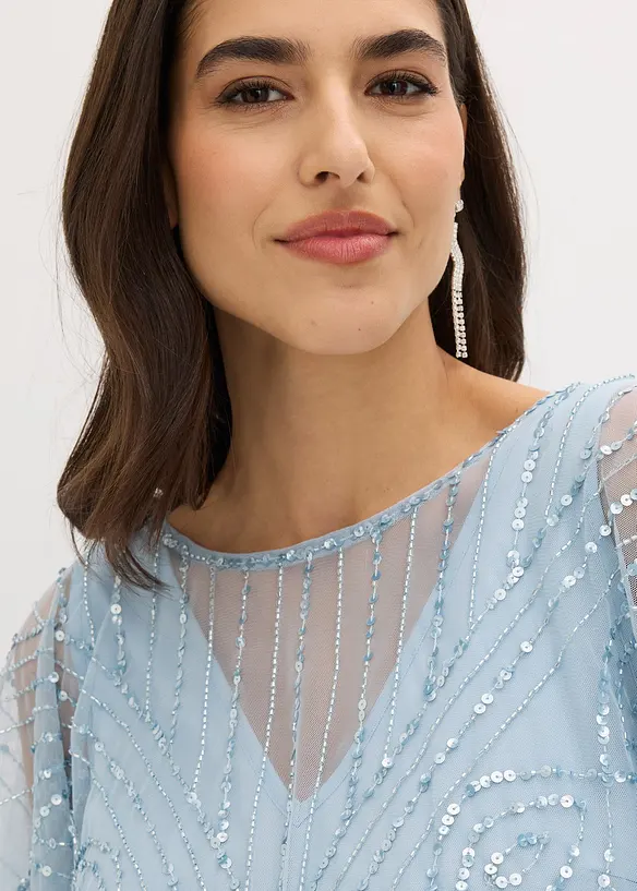 Abito lungo in tulle raffinato con paillettes, bonprix