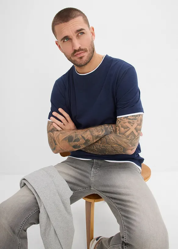 T-shirt effetto 2 in 1 in filato fiammato, bonprix