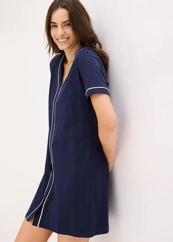 Camicia da notte corta in puro cotone con bottoni, bonprix