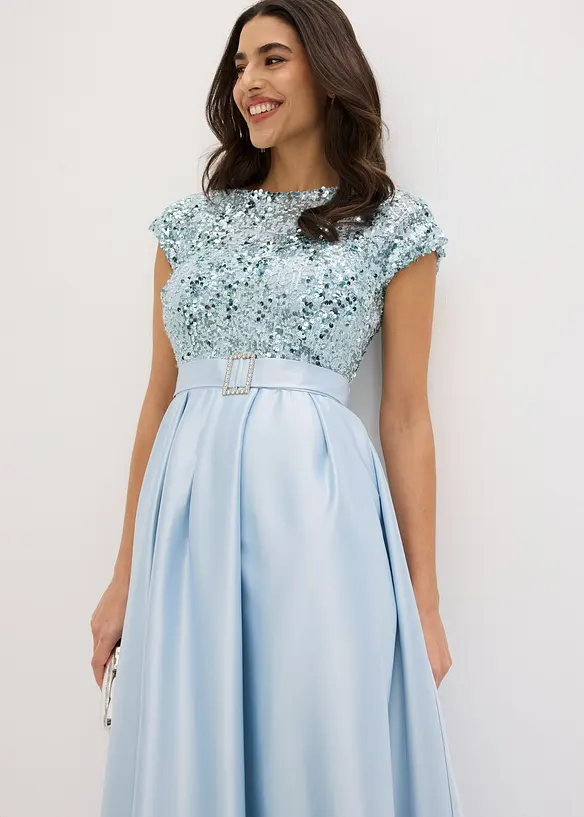 Abito lungo in satin lucido con paillettes, bonprix