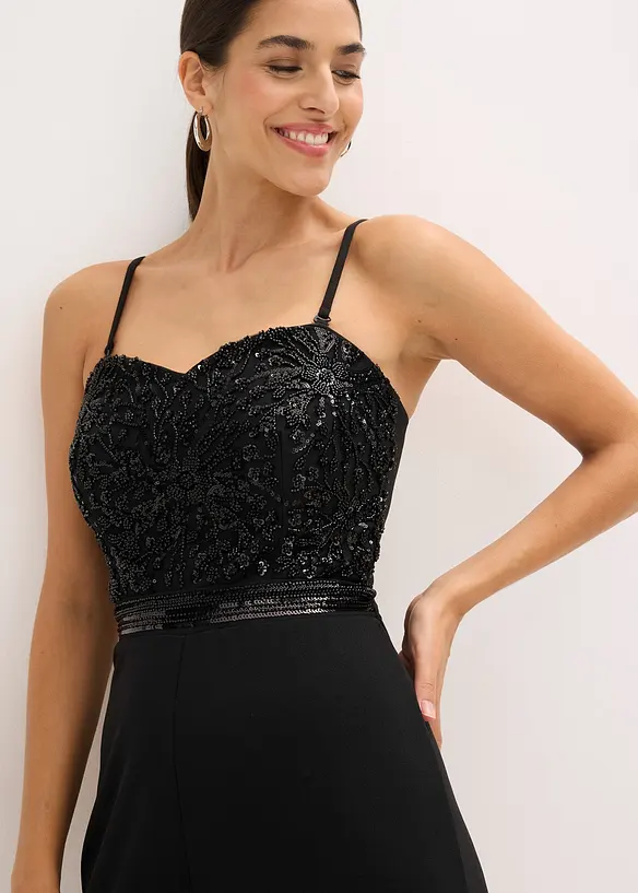 Tuta elegante in cr&ecirc;pe operato con ricamo con perline, bonprix