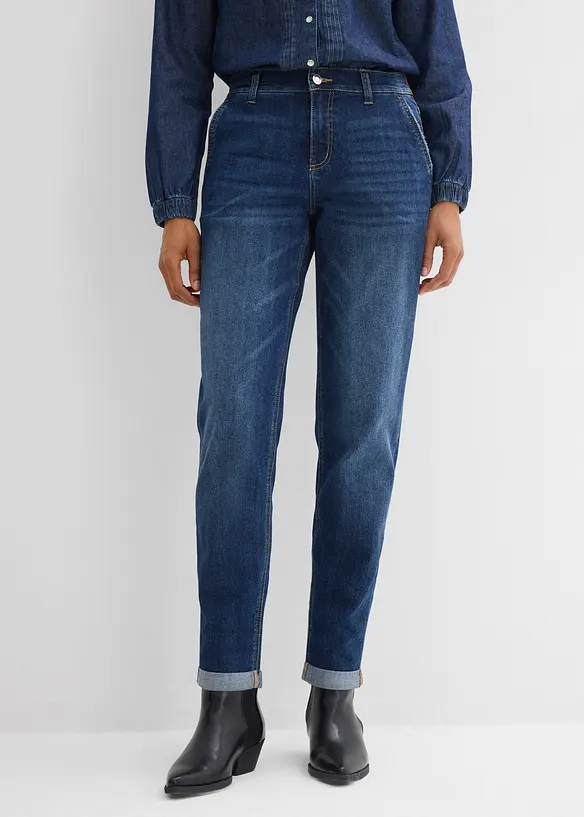 Jeans boyfriend con elastico in vita, vita media, bonprix