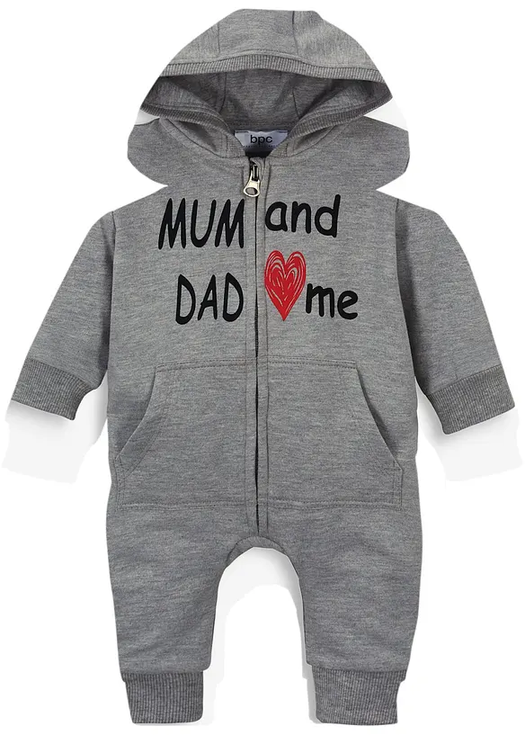 Tutina in felpa con cappuccio e cerniera, bonprix