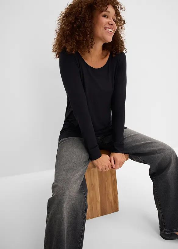 Maglia lunga a maniche  lunghe con viscosa, bonprix