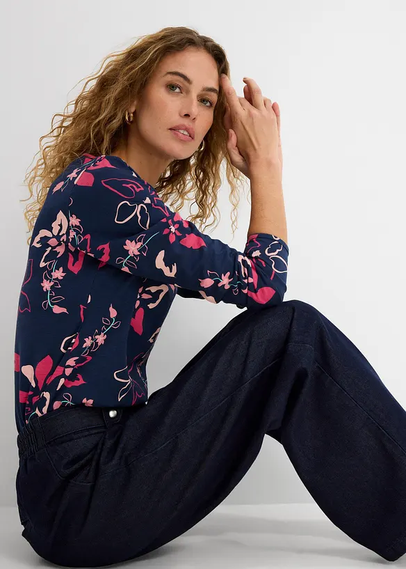 Maglia a maniche lunghe in fantasia floreale, bonprix