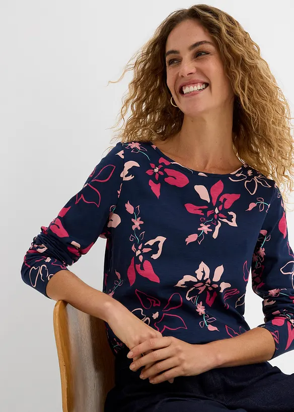 Maglia a maniche lunghe in fantasia floreale, bonprix