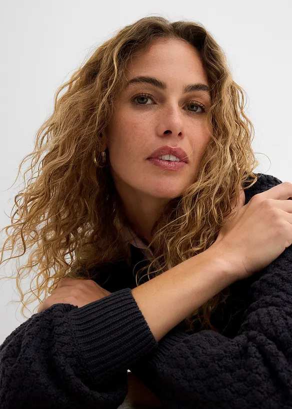 Maglione in maglia operata di misto cotone, bonprix