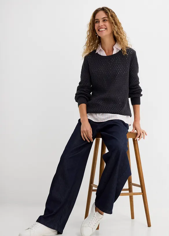 Maglione in maglia operata di misto cotone, bonprix