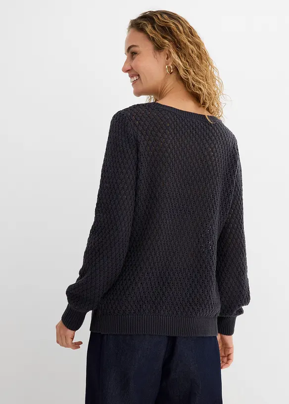 Maglione in maglia operata di misto cotone, bonprix