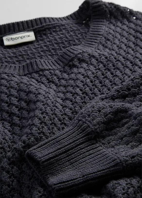 Maglione in maglia operata di misto cotone, bonprix