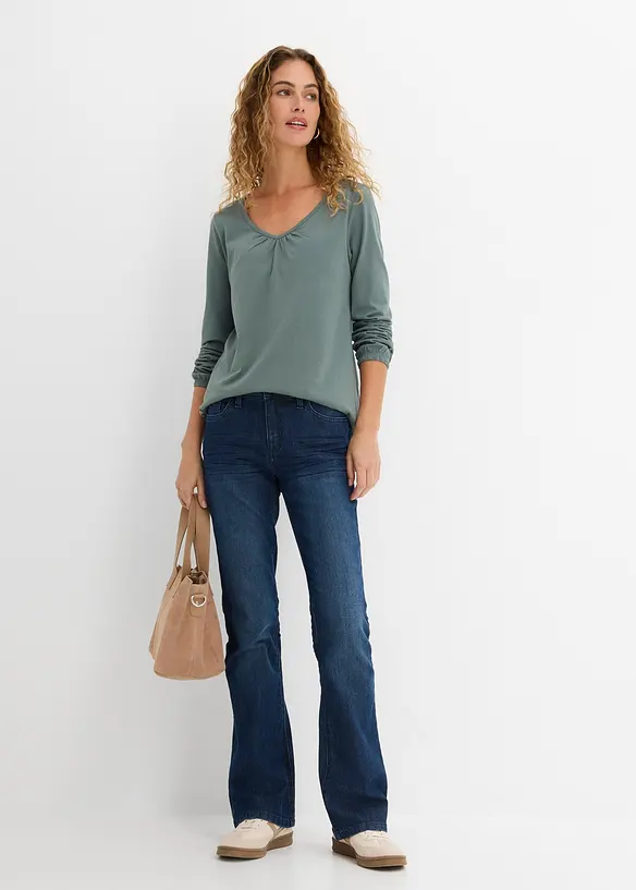 Maglia a maniche lunghe in puro cotone con elastico, bonprix