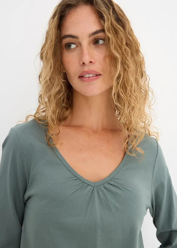 Maglia a maniche lunghe in puro cotone con elastico, bonprix