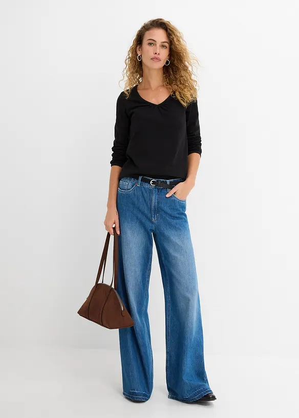 Maglia a maniche lunghe in puro cotone con elastico, bonprix