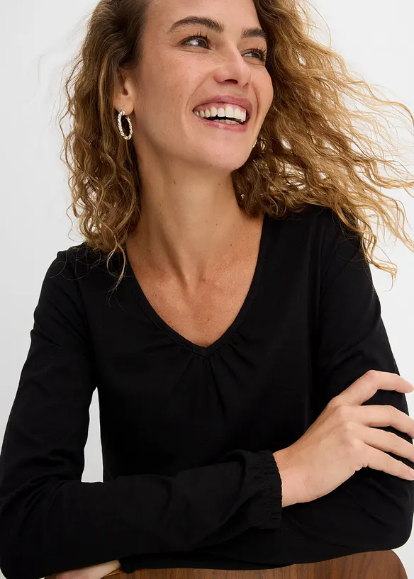 Maglia a maniche lunghe in puro cotone con elastico, bonprix