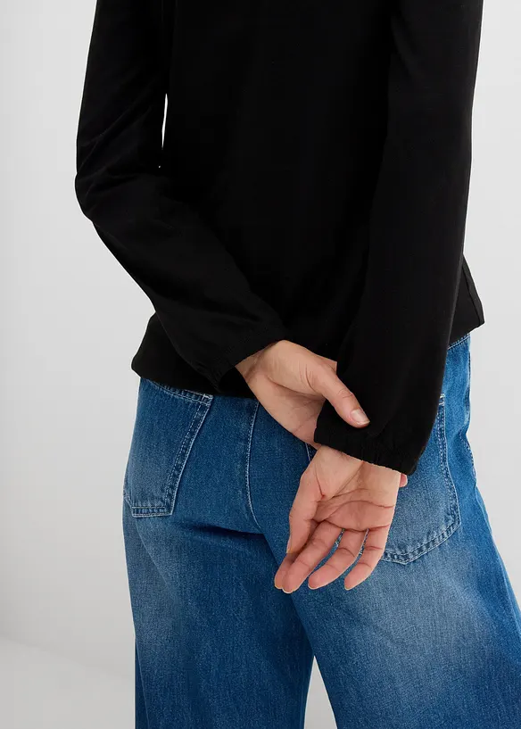 Maglia a maniche lunghe in puro cotone con elastico, bonprix