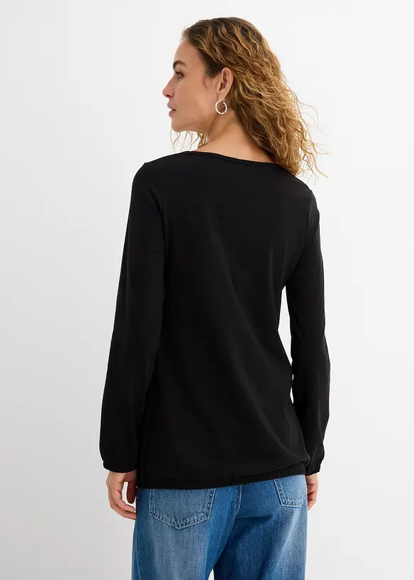 Maglia a maniche lunghe in puro cotone con elastico, bonprix