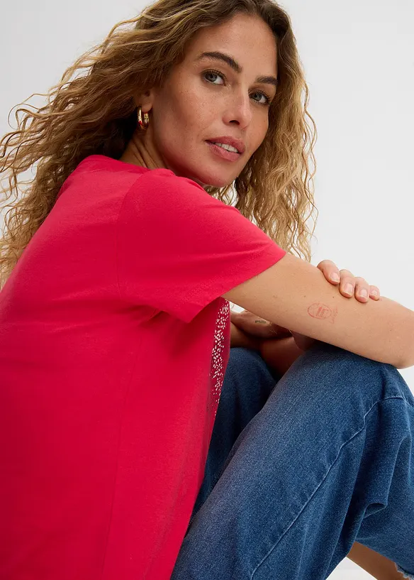 T-shirt in cotone biologico con cuore, bonprix