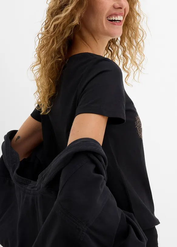 T-shirt in cotone biologico con cuore, bonprix