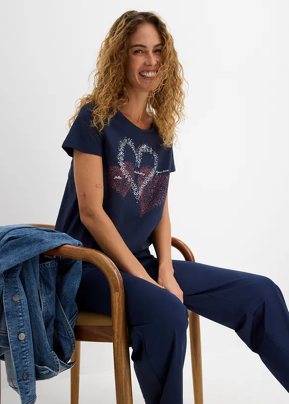 T-shirt in cotone biologico con cuore, bonprix