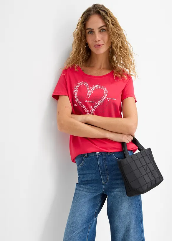 T-shirt in cotone biologico con cuore, bonprix