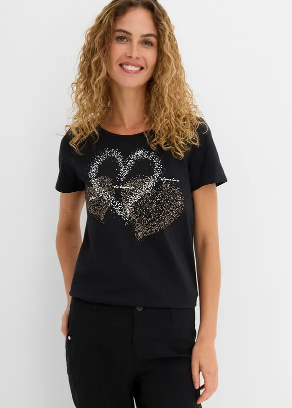 T-shirt in cotone biologico con cuore, bonprix