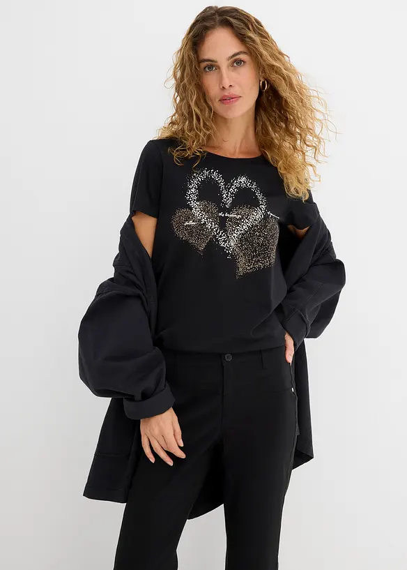 T-shirt in cotone biologico con cuore, bonprix