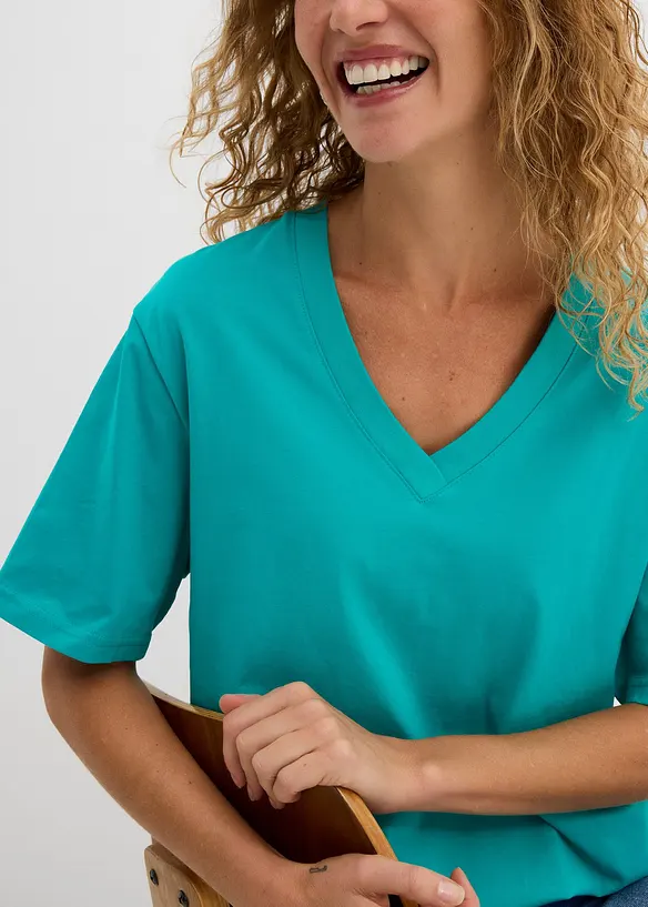 Maglia lunga e larga con scollo a V e maniche corte (pacco da 5), bonprix