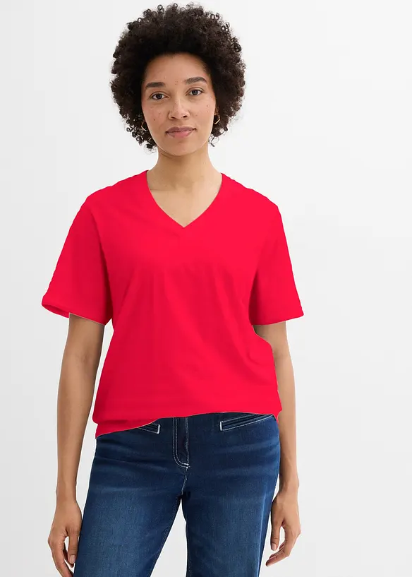 Maglia lunga e larga con scollo a V e maniche corte (pacco da 5), bonprix