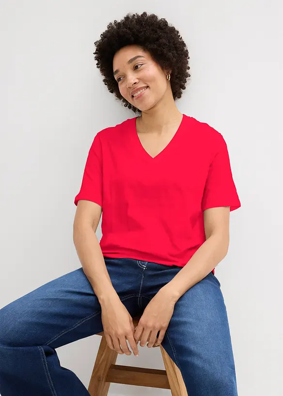 Maglia lunga e larga con scollo a V e maniche corte (pacco da 5), bonprix