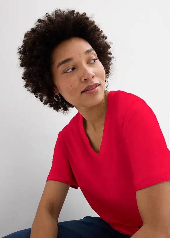 Maglia lunga e larga con scollo a V e maniche corte (pacco da 5), bonprix