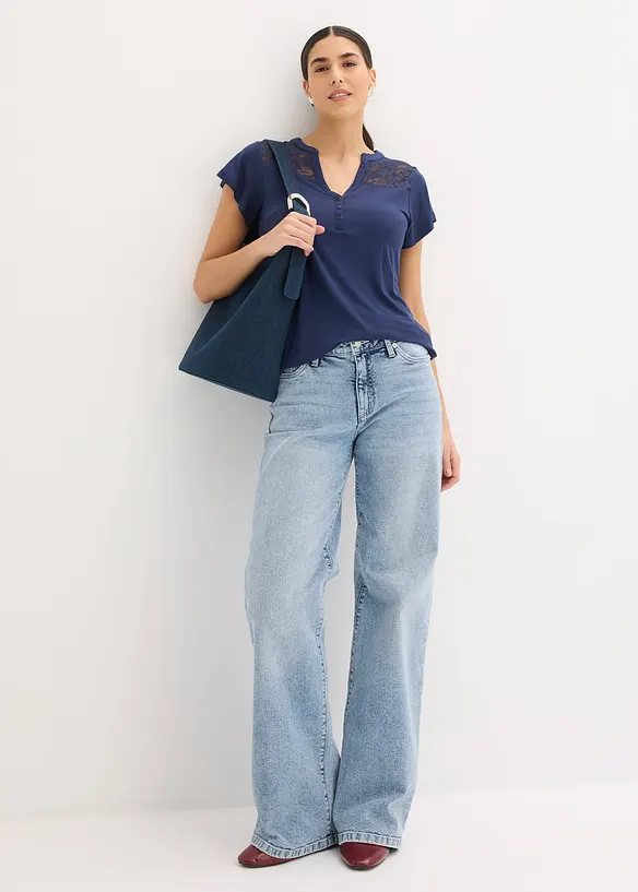 Maglia serafino in misto viscosa, bonprix