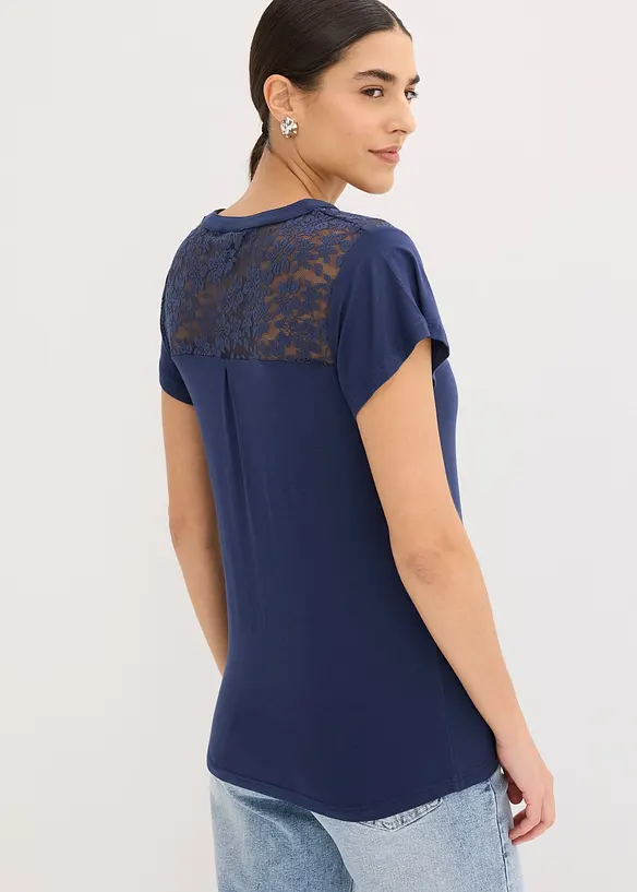 Maglia serafino in misto viscosa, bonprix