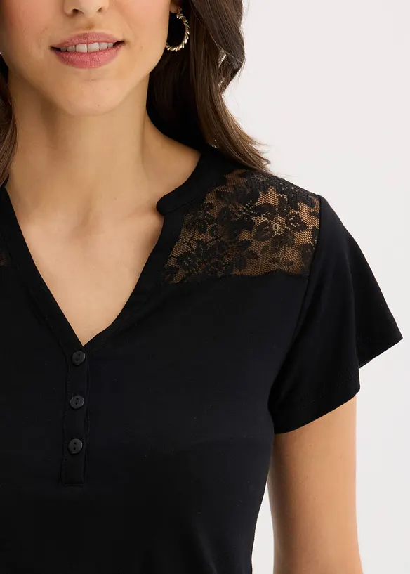 Maglia serafino in misto viscosa, bonprix