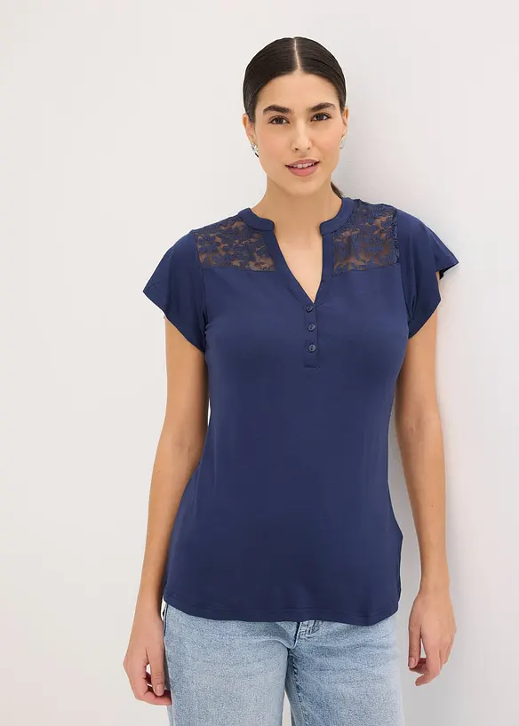 Maglia serafino in misto viscosa, bonprix
