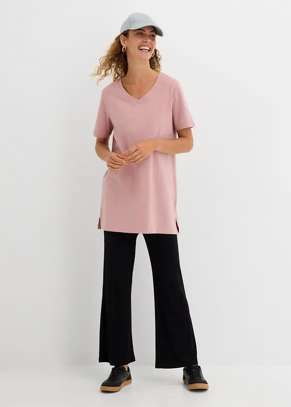 T-shirt lunga con scollo a V (pacco da 2), bonprix