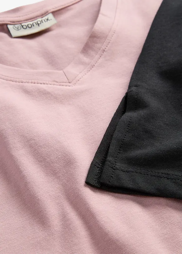 T-shirt lunga con scollo a V (pacco da 2), bonprix