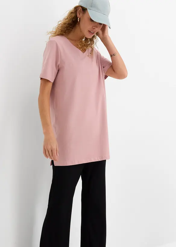 T-shirt lunga con scollo a V (pacco da 2), bonprix