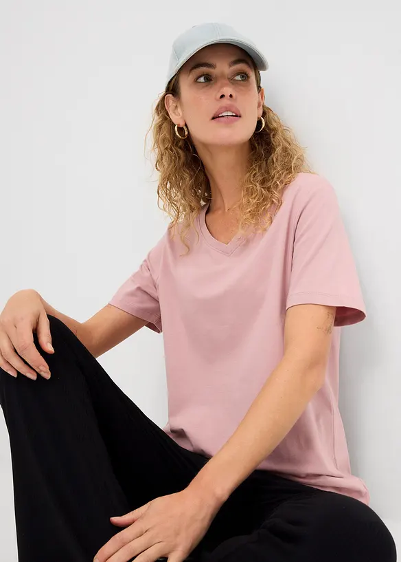 T-shirt lunga con scollo a V (pacco da 2), bonprix