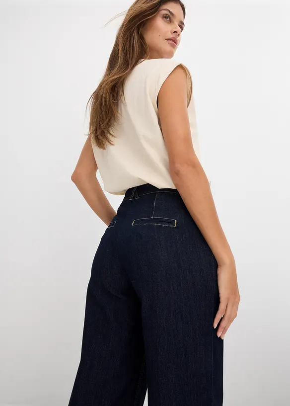 Jeans wide leg con cinta comoda, vita alta, bonprix
