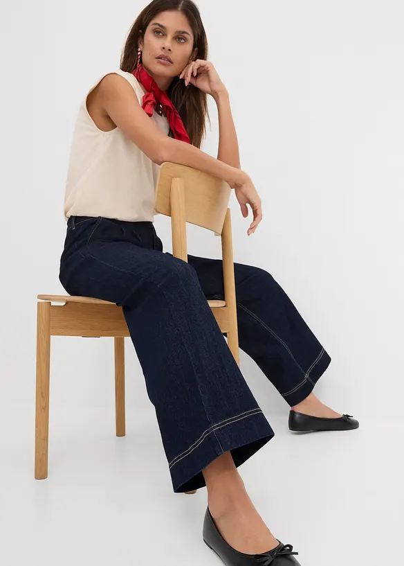 Jeans wide leg con cinta comoda, vita alta, bonprix