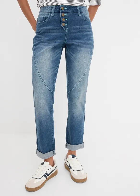 Jeans boyfriend elasticizzati, vita bassa, bonprix