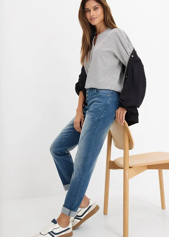 Jeans boyfriend elasticizzati, vita bassa, bonprix