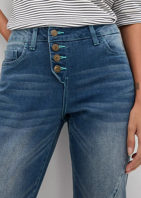 Jeans boyfriend elasticizzati, vita bassa, bonprix
