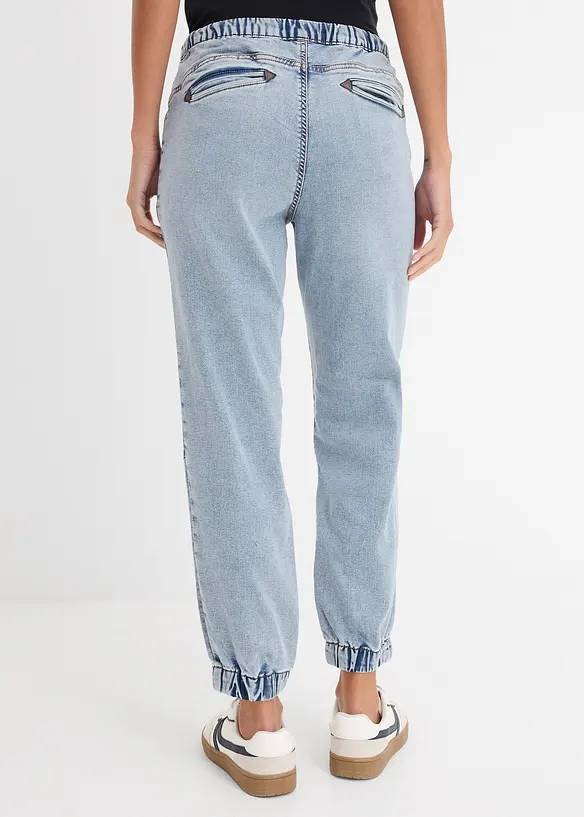 Jogger di jeans elasticizzati, vita media, bonprix
